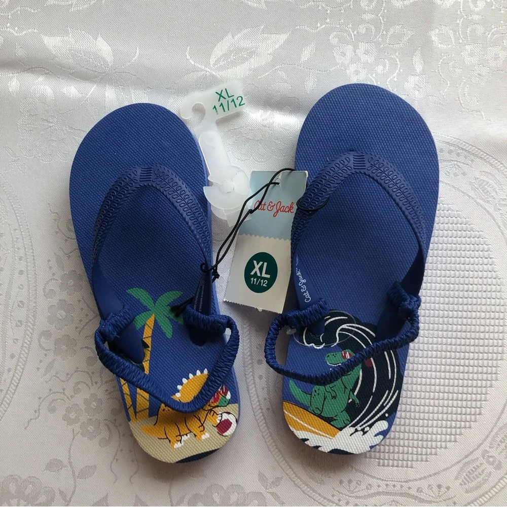 Cat & Jack Toddlers Boys Size XL (11/12) Navy Blue Flip Flops Shoes NWT Sandals